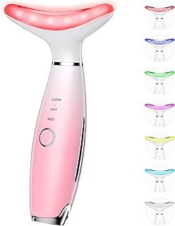 Dopsikn 7 Color Galvanic Machines - Red Light Therapy for Face and Neck, Face Massager Tool for Wrinkles, Double Chin, Vibrating Facial Massager with Thermals, Pink