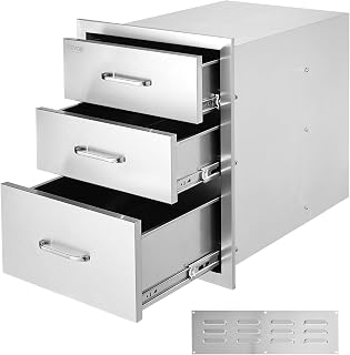 VEVOR Outdoor Kitchen Drawers 18"W x 23"H x 23"D Stainless Steel | Cabinets Trash Drawer/Door/Combo, for BBQ Island, Patio Grill Station, Access Door Drawers, Handle, Smooth Sliding Rail