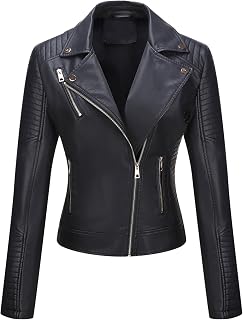 Bellivera Women's Faux Leather Casual Moto Lightweight Jacket