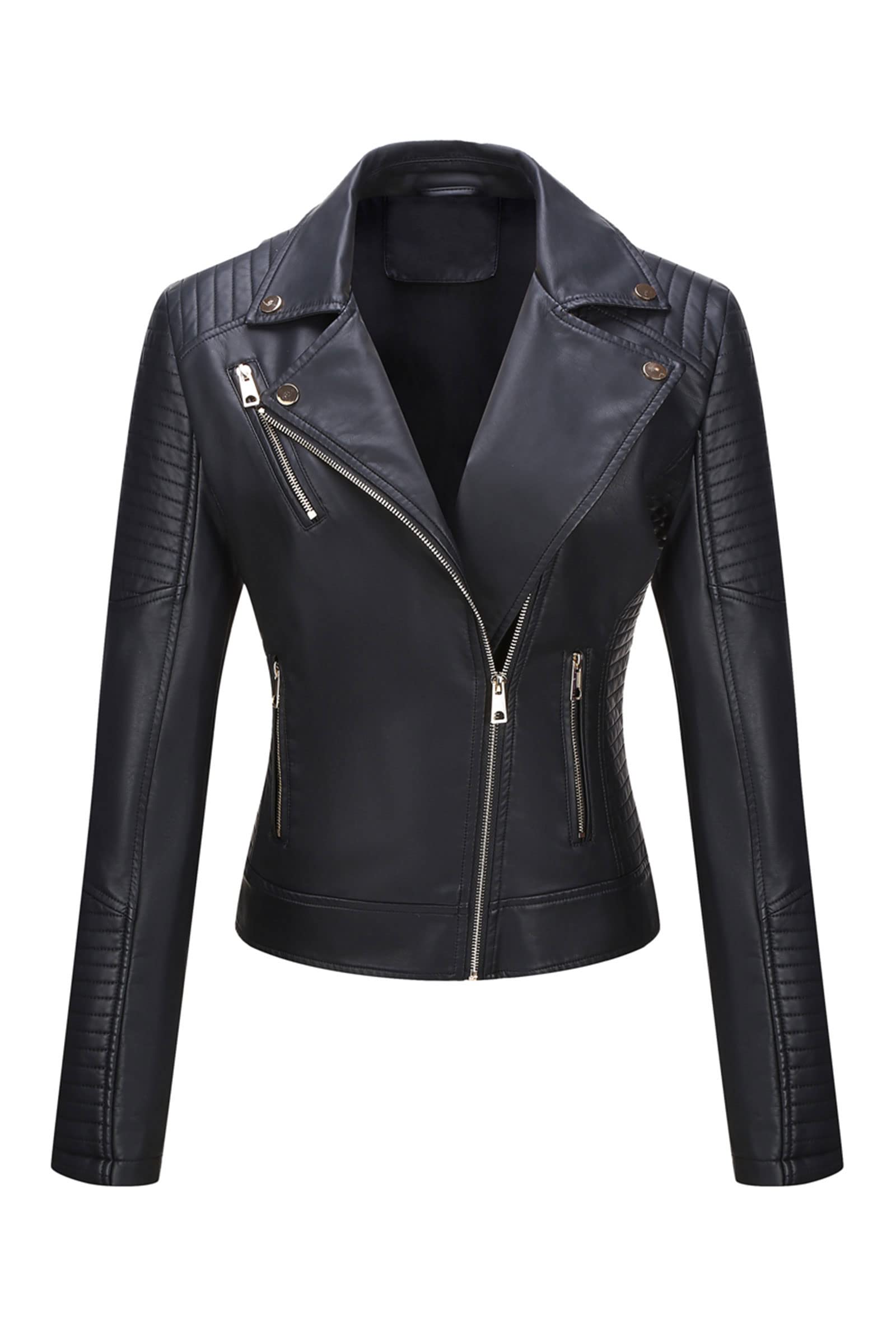 Bellivera Women's Faux Leather Casual Moto Lightweight Jacket