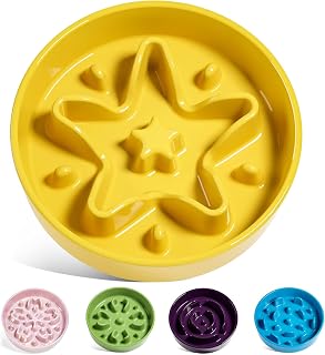 LE TAUCI Small Dog Bowls Slow Feeding Ceramic Dog Bowls Dish Food Dish for Small Dogs Cats Star Yellow S-350ml