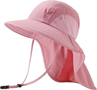 BASSDASH Kids UPF 50+ Wide Brim Sun Hat with Neck Flap Lightweight Cooling Performance Toddler Girls Boys Outdoor Play Hats