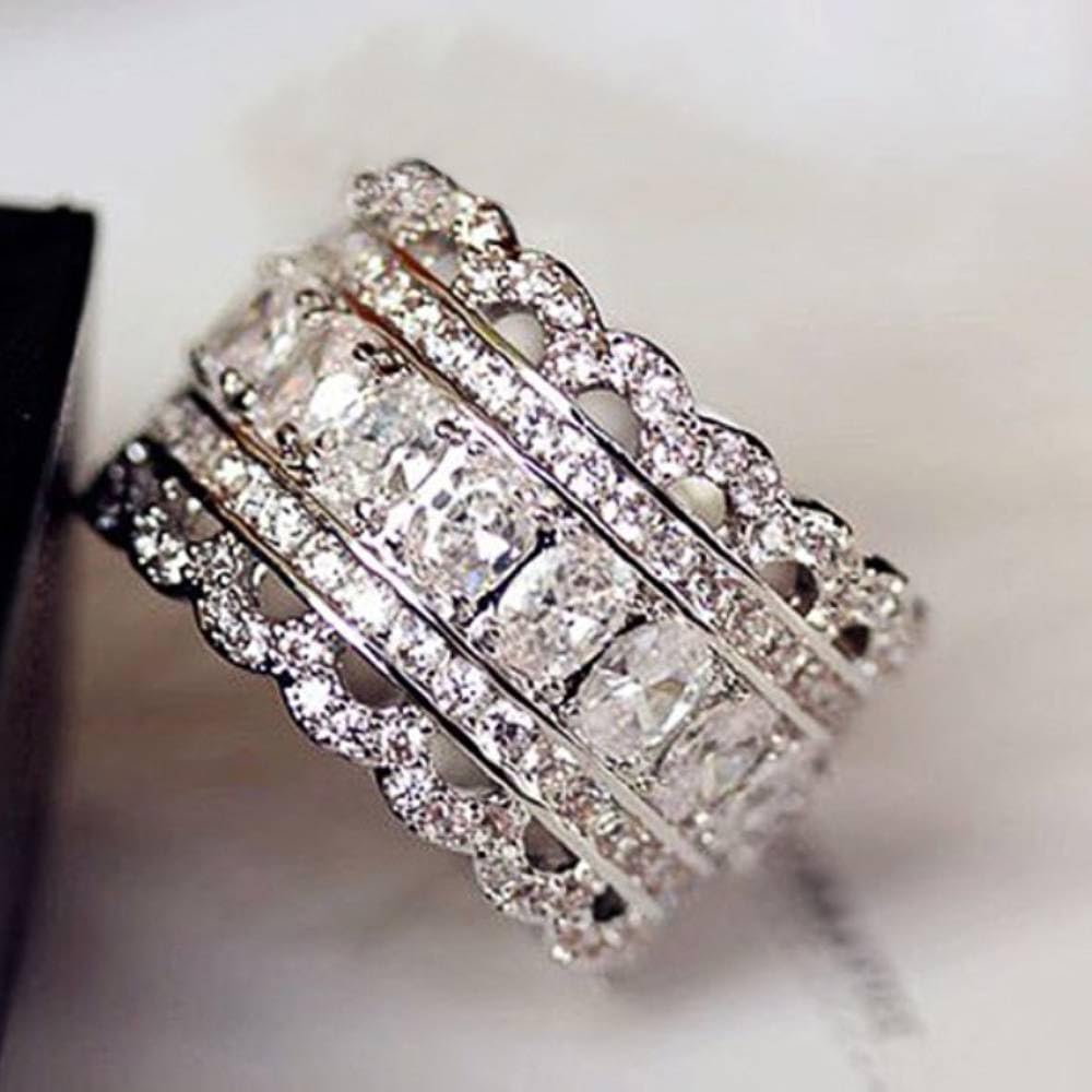 Beautiful Silver Color Cubic Zirconia Wide Rings Fashion Wedding Rings for Women