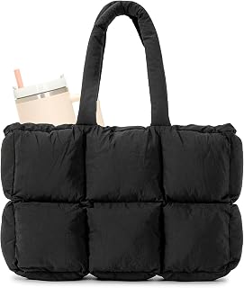 Herald Puffer Tote Bag for Women, Large Quilted Lightweight Tote Bag with Cup Holder and Compartment