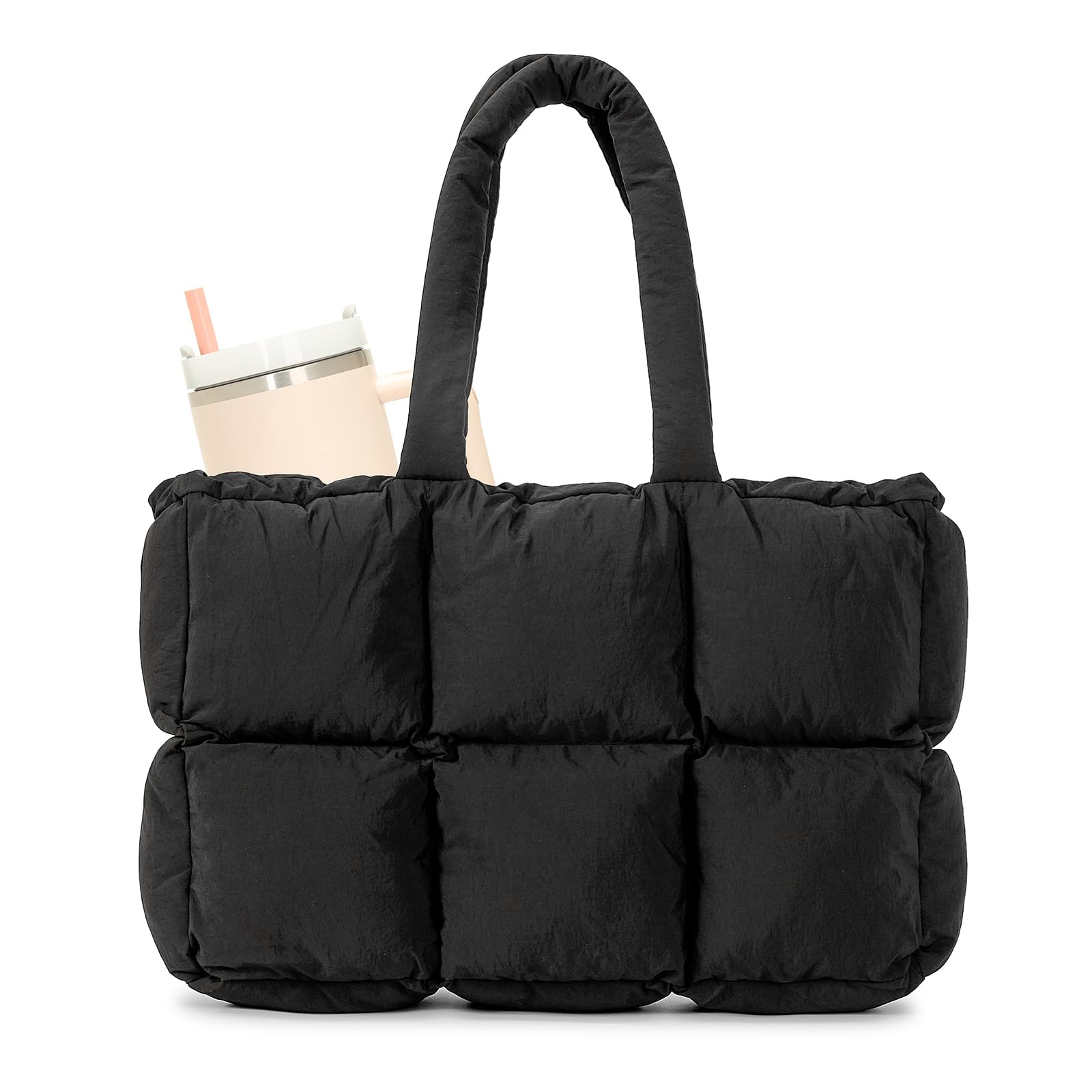 Herald Puffer Tote Bag for Women, Large Quilted Lightweight Tote Bag with Cup Ho