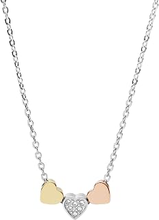 Fossil Collier pour femme en acier inoxydable avec fermoir mousqueton et pendentif en forme de cœur.