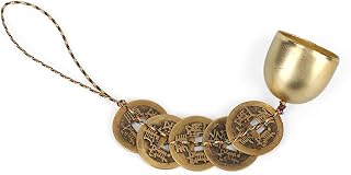 Door Opening Bell Chinese Feng Shui Bell with 5 Coins Good Luck for Wealth and Health Hanging Decoration Home Office