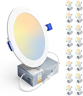 Ensenior 16 Pack 6 Inch LED Recessed Ceiling Light, 5CCT, 1200LM 12W 120V | 2700K-5000K Selectable, 5%-100% Dimmable, Ultra-Thin Canless Wafer Downlight, Aluminum, Damp Rated, ETL&FCC&IC