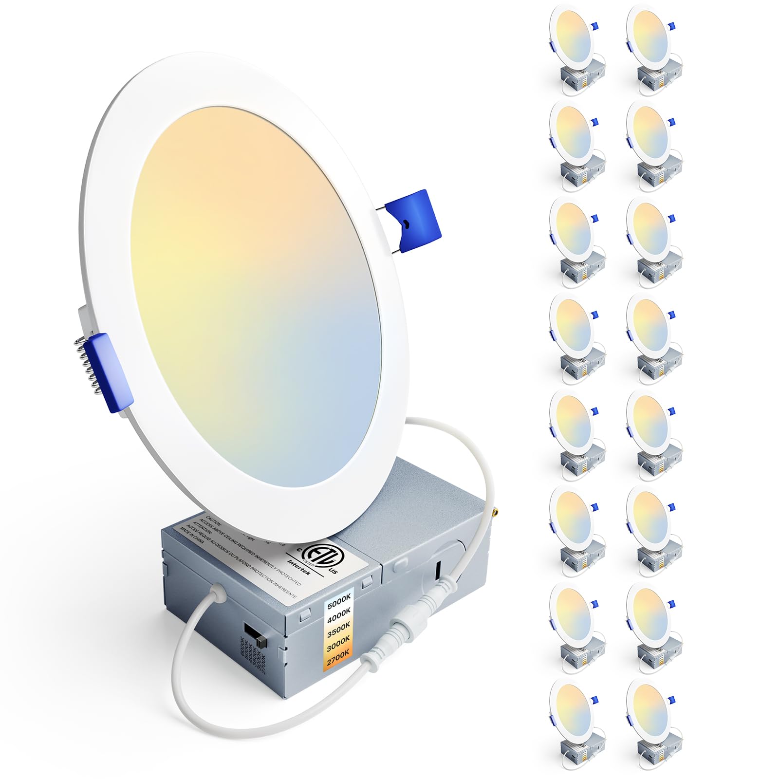 Ensenior 16 Pack 6 Inch LED Recessed Ceiling Light, 5CCT, 1200LM 12W 120V | 2700