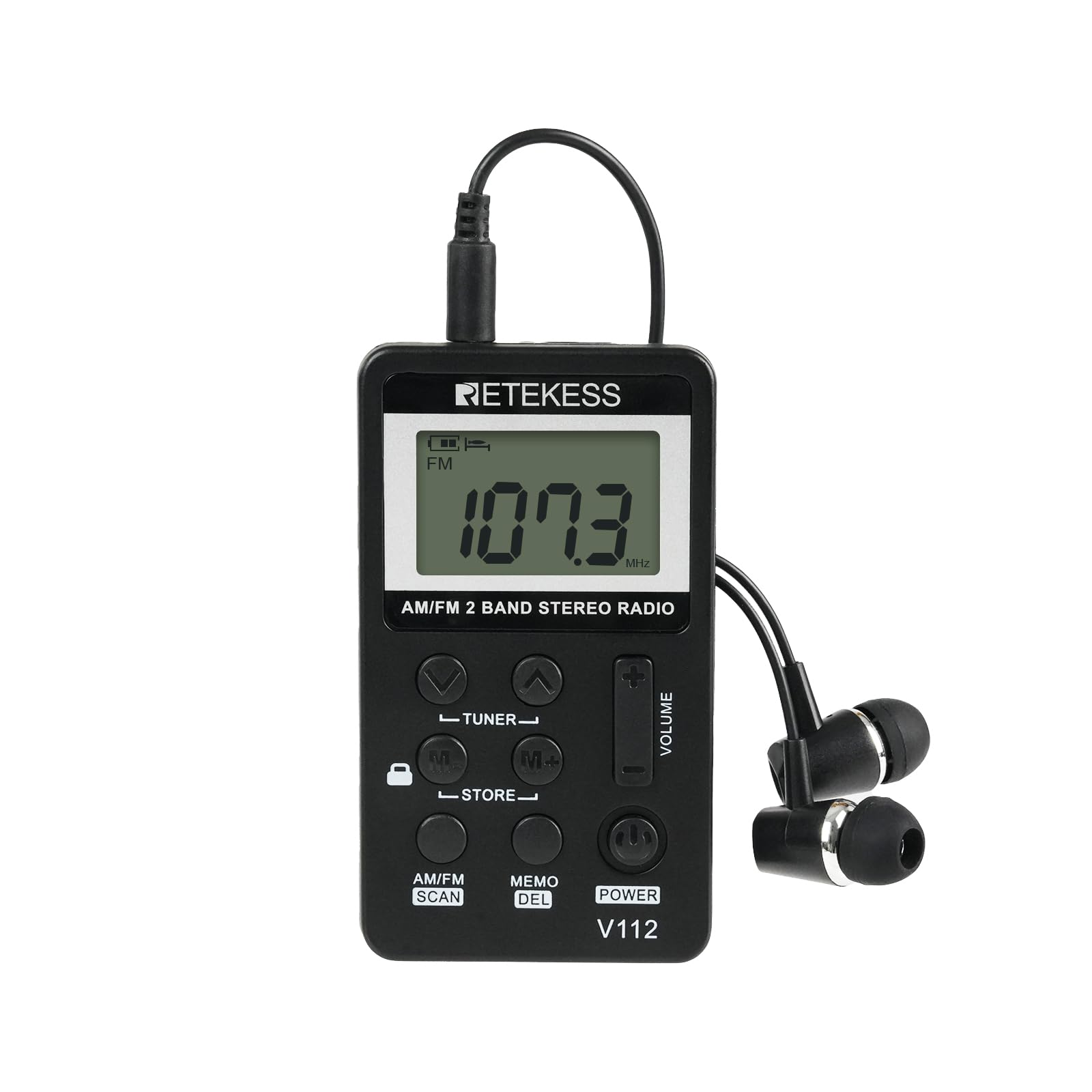 Retekess V112 AM FM Pocket Radio, Digital Radio with Earphone, Rechargeable Batt