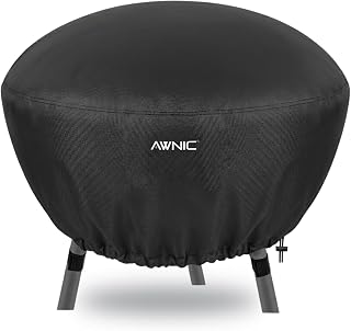 AWNIC Fire Pit Cover Waterproof Round Firepit Cover with Hook and Loop Fasteners 420D Polyester Ø80x50cm