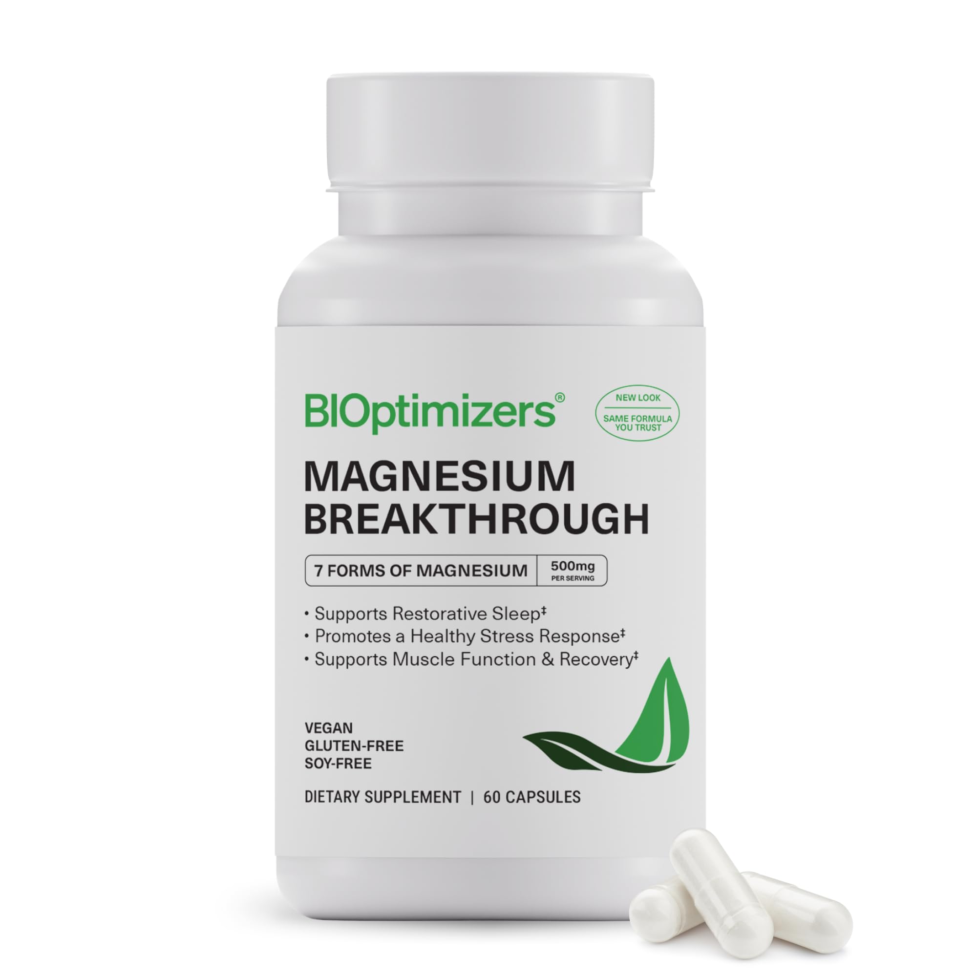 BIOptimizers Magnesium Breakthrough 500mg, 7 Forms of Magnesium 60 Capsules | Gl