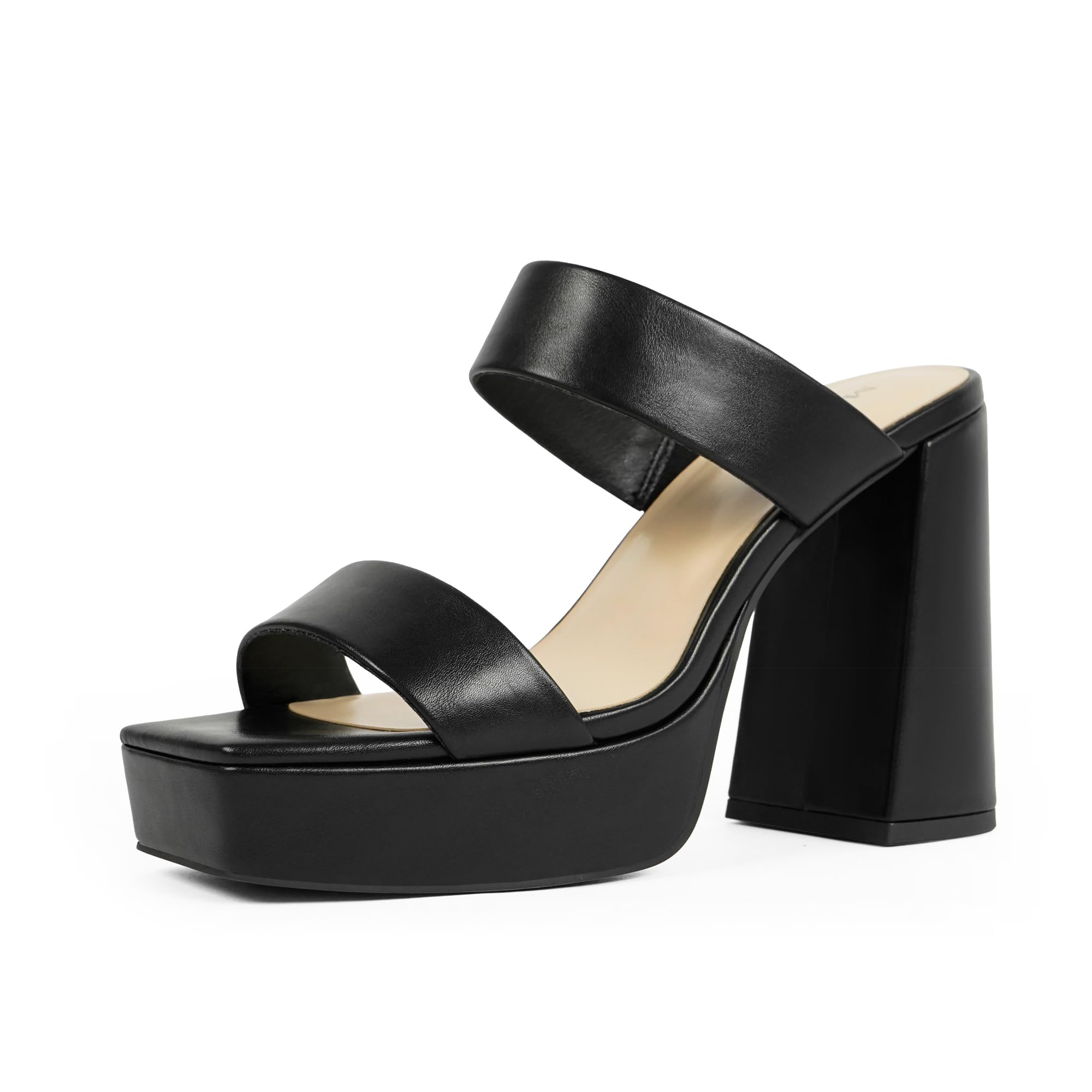 Platform Heels for Women Square Open Toe Chunky Heel Two Strap Sandals