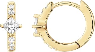 PAVOI CZ Huggie Earrings, 14K Gold Plated, Yellow Gold, Size 12 Millimeters