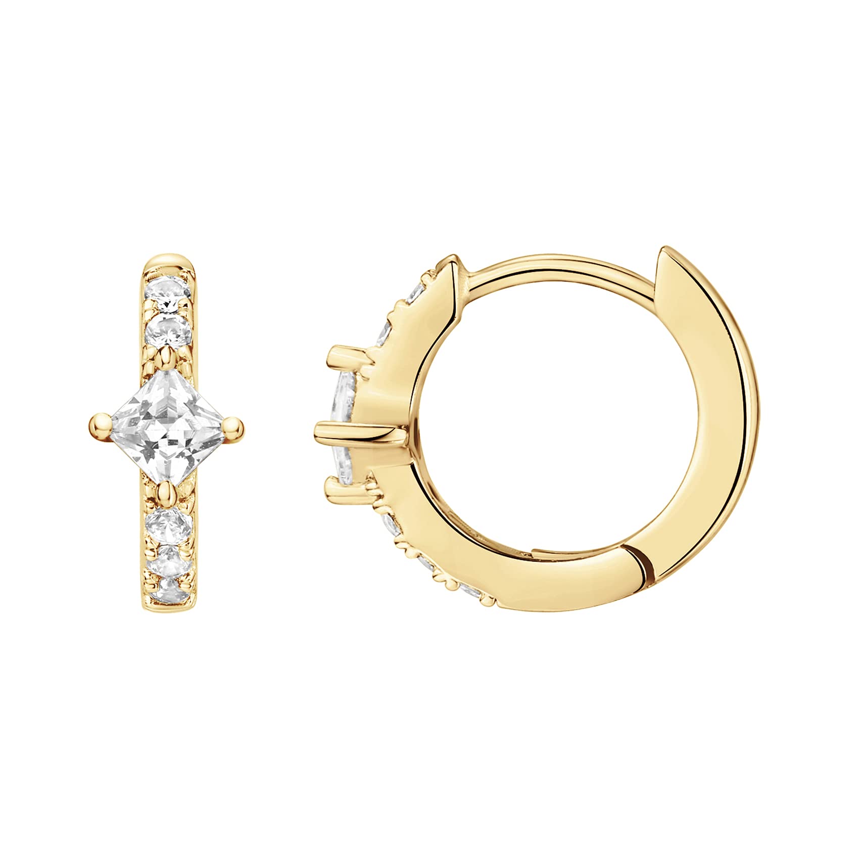 PAVOI CZ Huggie Earrings, 14K Gold Plated, Yellow Gold, Size 12 Millimeters