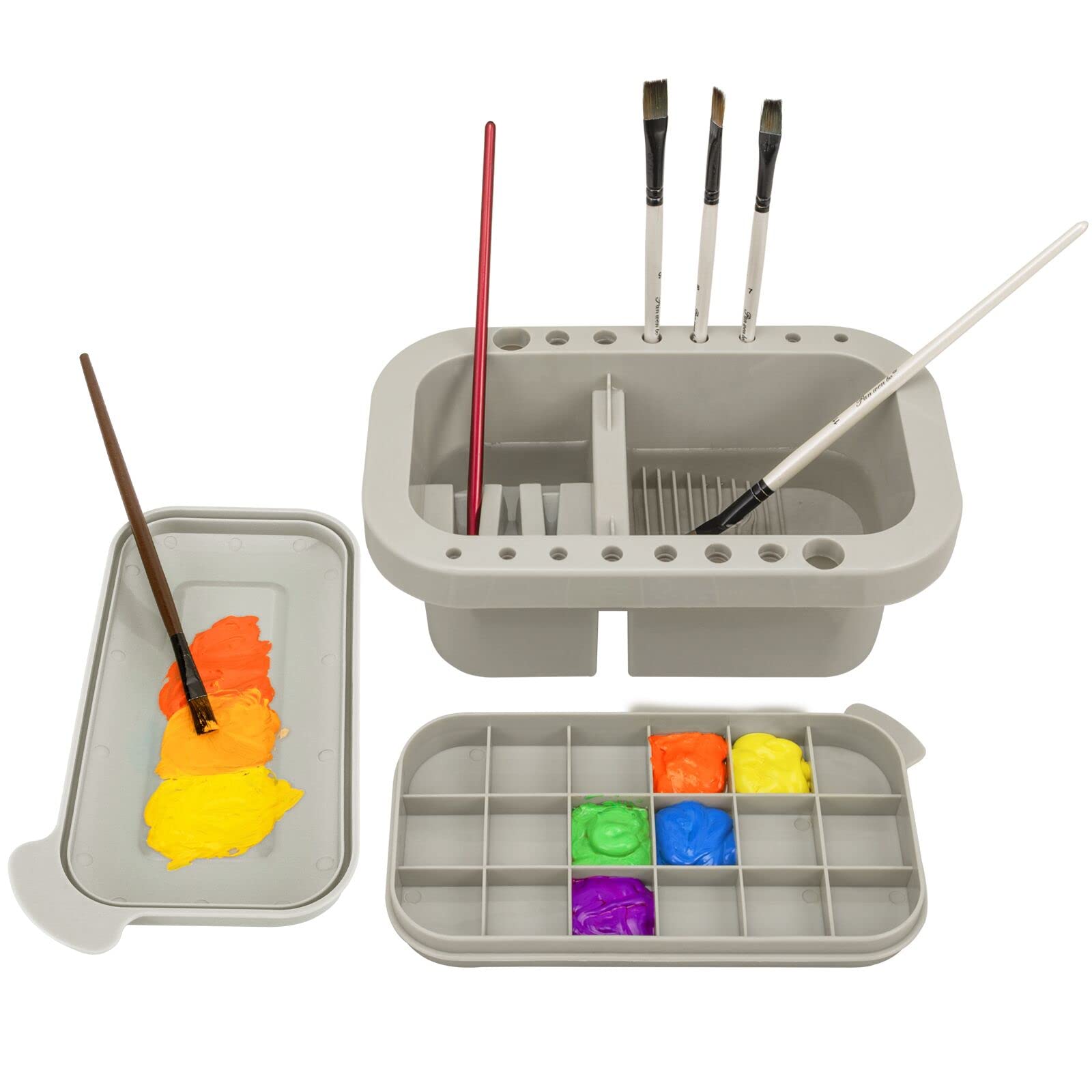 MyLifeUNIT Paint Brush Cleaner, Paint Brush Holder with Palette, Grey | 18 mixin