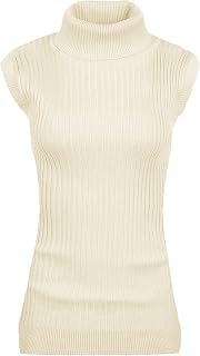 V28 Women's Sleeveless Ribbed High Neck Turtleneck Stretch Knit Sweater