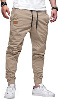 PLEPAN Mens Cotton Casual Cargo Joggers with 4 Pockets