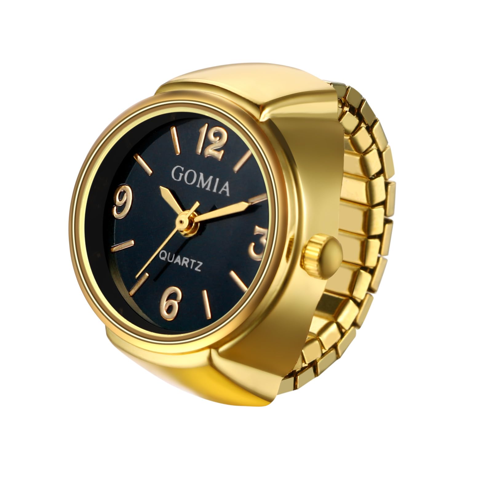 JewelryWe Unisex Finger Ring Watch: Retro Gold Stretchy Elastic Band Men Ladies 