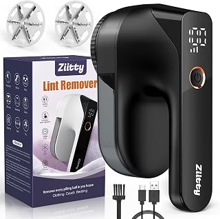 Ziitty Lint Remover,Rechargeable Fabric Shaver, Bobble Remover for Clothes with LCD Display, 3 Adjustable Power Levels, 6-Leaf Blade Debobble Electric Lint Shaver, De Bobbler for Clothes Furniture