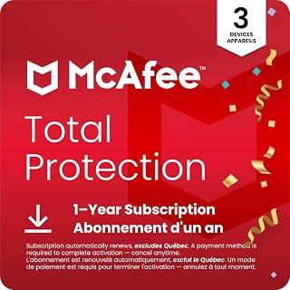 McAfee Total Protection 2026 | 3 Devices | Cybersecurity Software Includes Antivirus, Secure VPN, Password Manager, Dark Web Monitoring | 1 Year Subscription with Auto-Renewal | Online Code