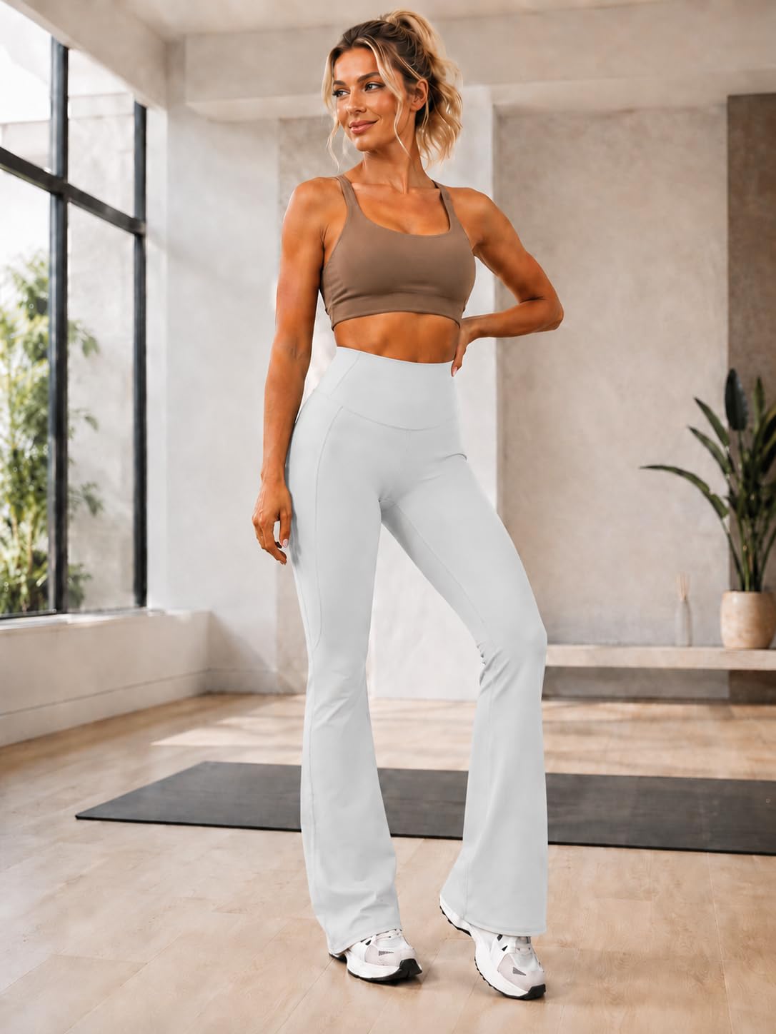 Women High Waist Flared Seam Leggings Yoga Pants Bell Bottom Bootcut Workout Pan