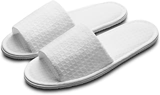AhfuLife Echoapple 5 Pairs White Waffle Open Toe Slippers Two Sizes for Men and Women for Spa, Party, Hotel and Travel
