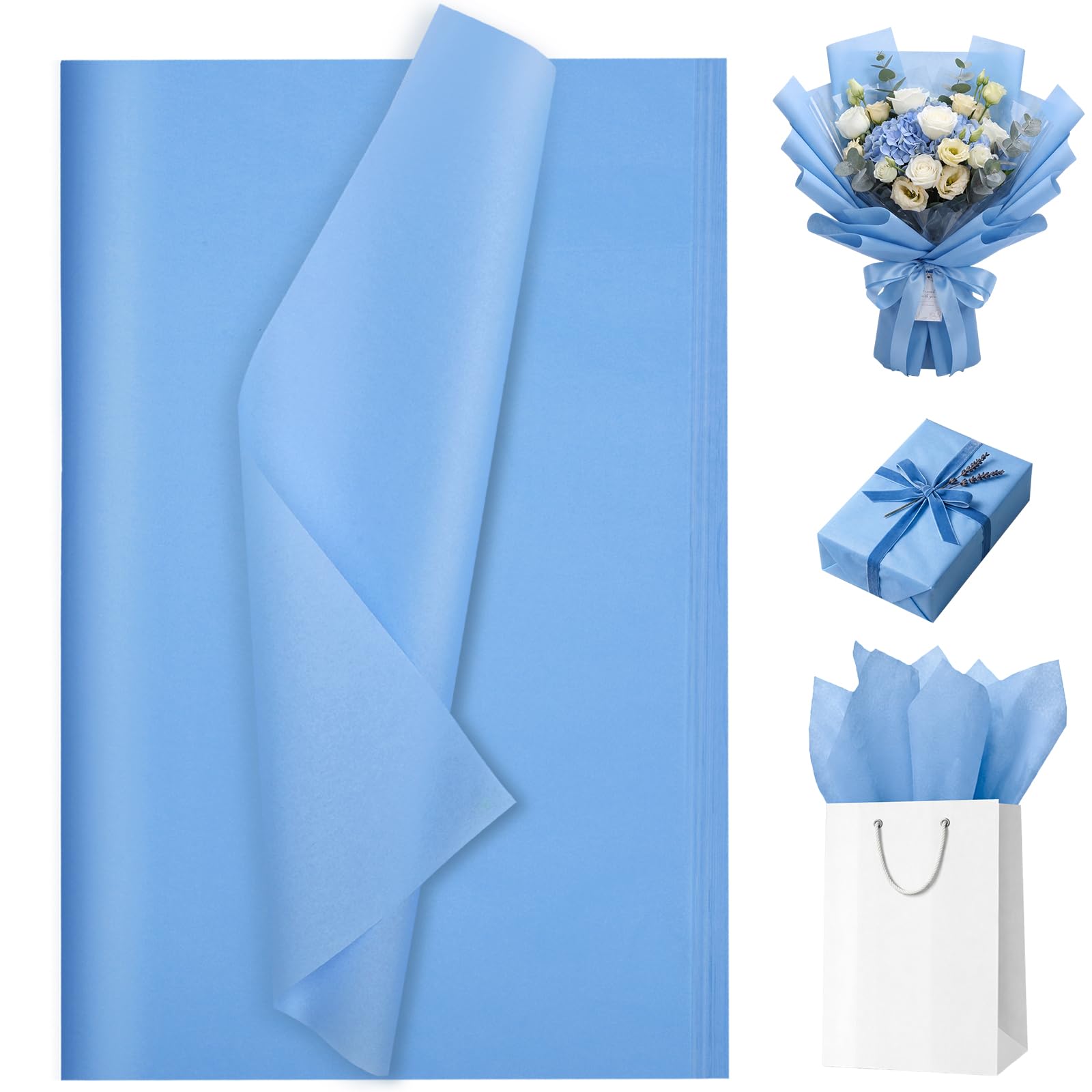 woric 50x70cm Grey Blue Tissue Paper, 50 Sheets Blue Wrapping Paper