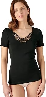 Damart Fine Rib Short Sleeve T-Shirt Guipur Thermolactyl Underwear for Women