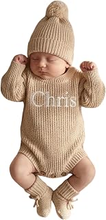Personalized Baby Romper Set - Embroidered Cotton Knit Newborn Coming Home Outfit with Hat & Booties