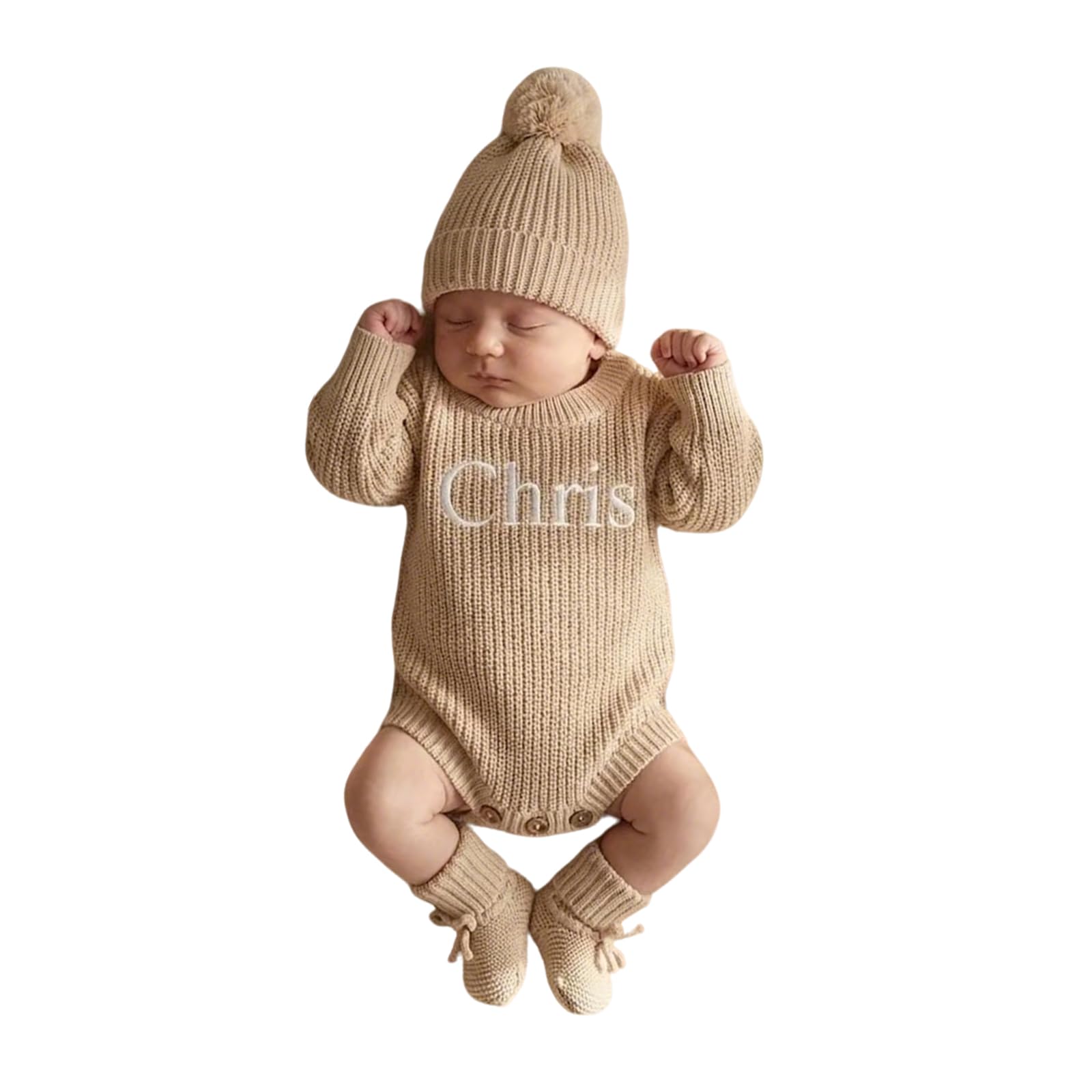 Personalized Baby Romper Set - Embroidered Cotton Knit Newborn Coming Home Outfi