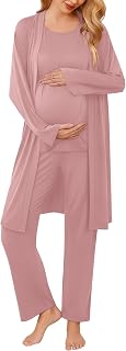 Ekouaer Maternity Pajamas Nursing Robe Set 3 Pieces Post Partum Lounge Sets