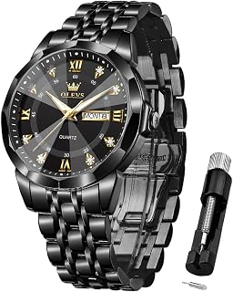 OLEVS Mens Quartz Analog Watch Stainless Steel Waterproof Luminous Date Two Tone Casual Wrist Watch