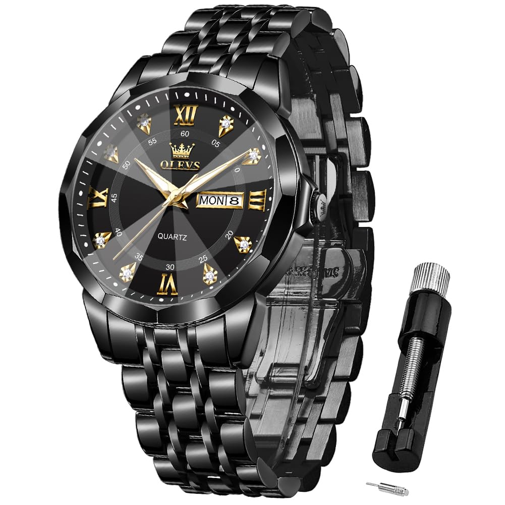 OLEVS Mens Quartz Analog Watch Stainless Steel Waterproof Luminous Date Two Tone