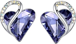Leafael Infinity Love Heart Stud Earrings for Women, Birthstone and Healing Stone, Gifts for Mom, Wife, and Her, Silver Plated