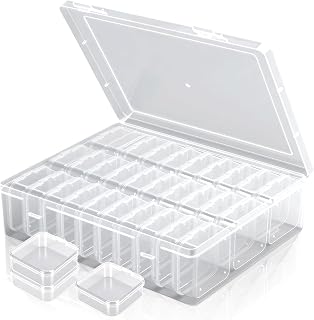 Qryuvfek 31 Clear Bead Storage Boxes with Hinged Lids | Ideal for Beads, Diamonds and Small Parts; Stackable Design for Easy Access; Snap-On Lids Keep Items Dust-Free &amp; Organized