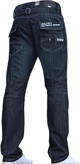 Enzo BNWT New Mens Jeans Blue Designer Straight Washed All Waist & Sizes