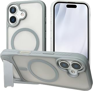 iPhone 17 Magnetic Case with 3 Stand Modes Military Grade Drop Protection Invisible Stand Shockproof Slim Phone Case for iPhone 17 Grey