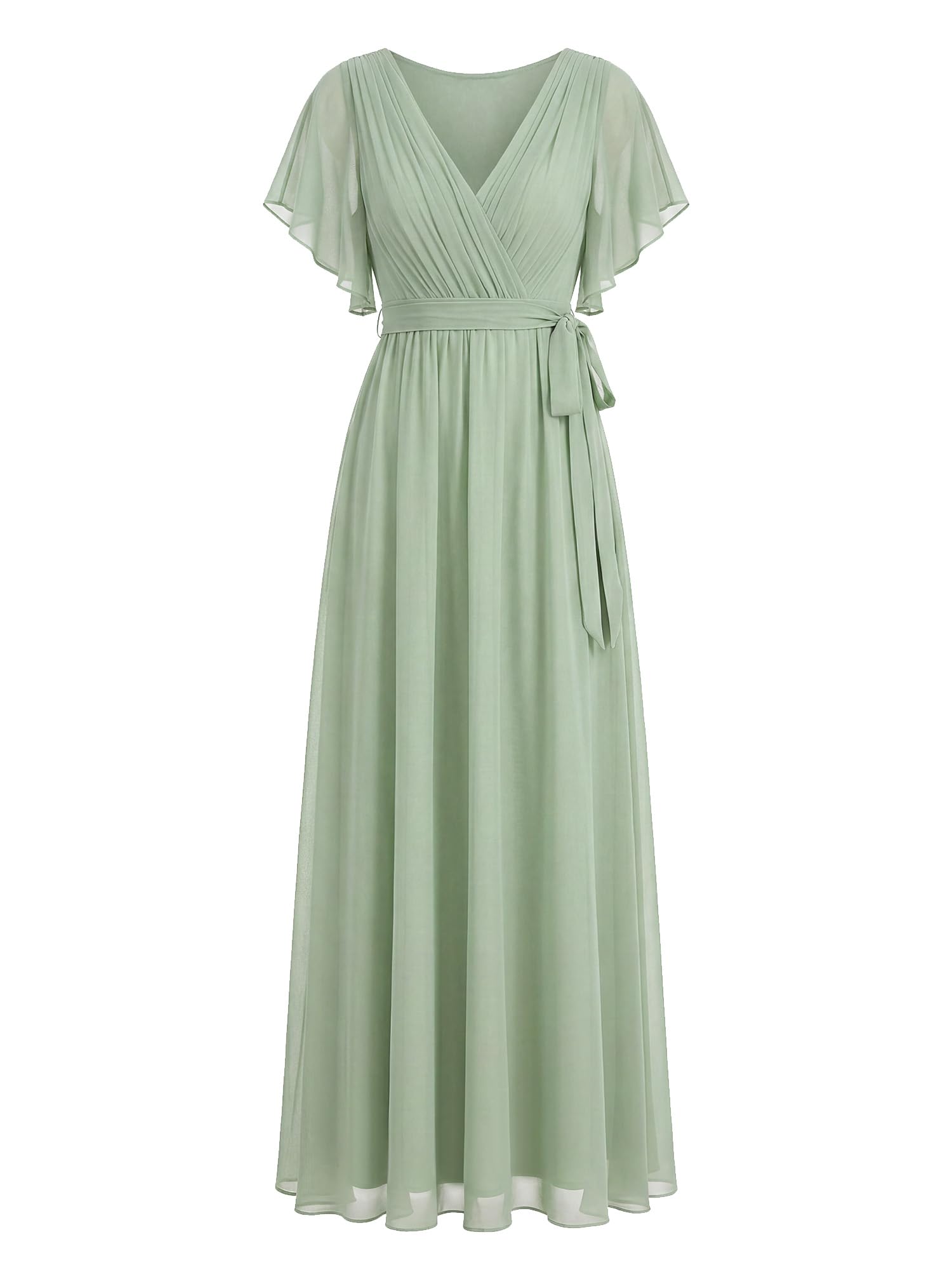 Ever-Pretty Long Deep V-Neck Ruffle Formal Dress
