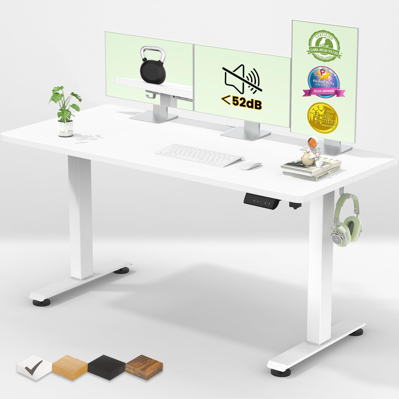 Veken 55 Inch Large Electric Standing Desk, Gaming Table, White | Height Adjusta