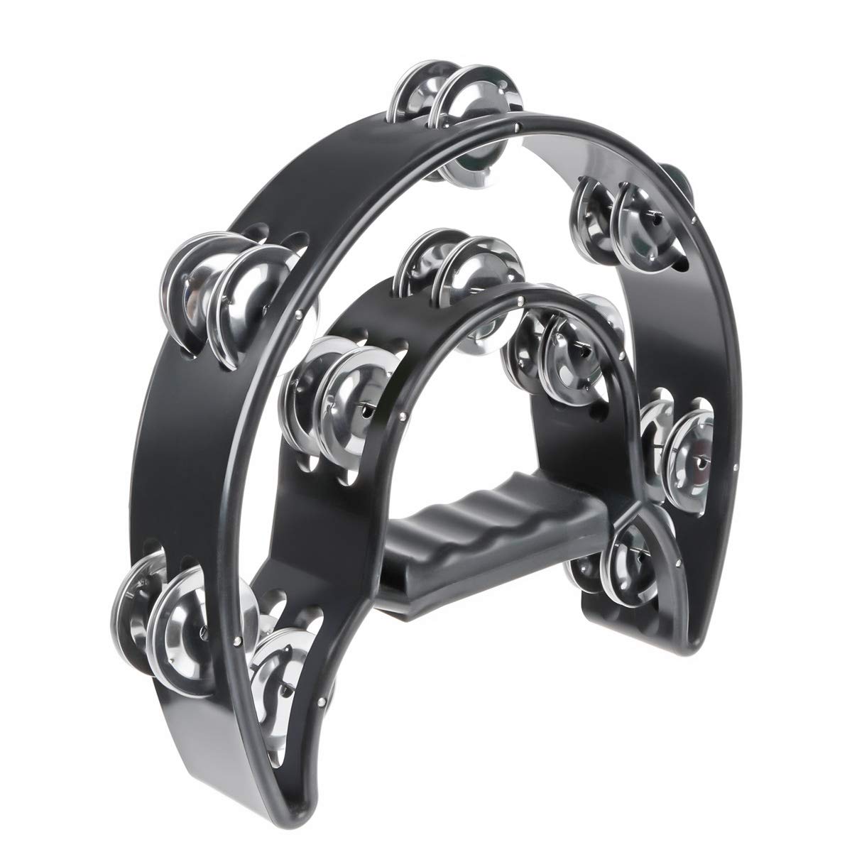 Half Moon Musical Tambourine Double Row Metal Jingles Hand Held Percussion Drum 