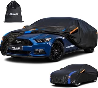 Molebt Custom Fit Car Cover for Ford Mustang/Shelby (1964-2026), Upgraded Waterproof All Weather Outdoor Auto Cover with Driver Door Zipper & Mirror Pockets, UV/Snow/Dust Protection
