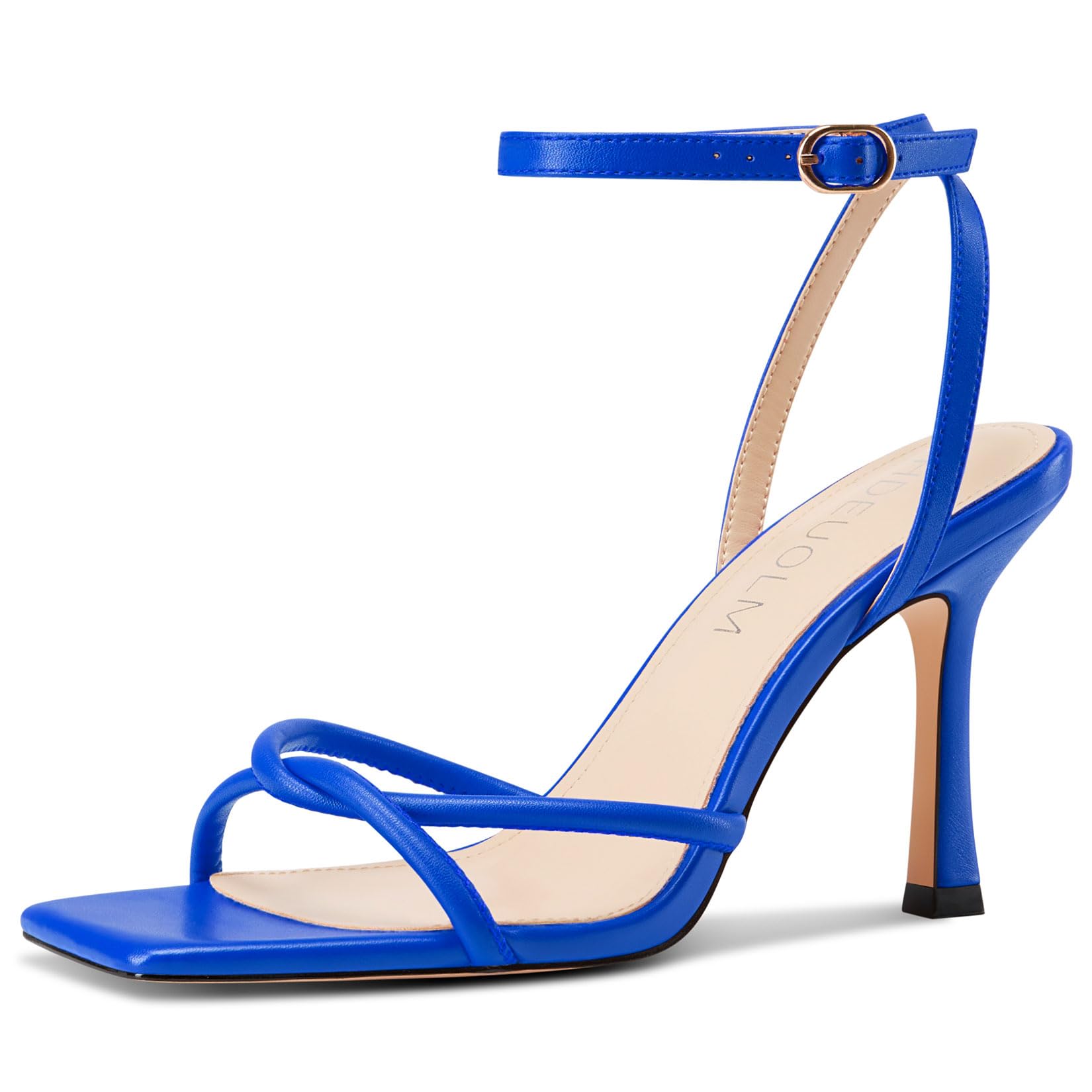 HDEUOLM Women's Stiletto High Heel Square Toe Cap Sandals Ankle Strap Prom Party