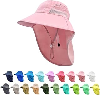 Rosoz Kids Sun Hat with Neck Flap UV Protection Summer Toddler Beach Hat Unisex Ponytail Hat Wide Brim Fishing Hat