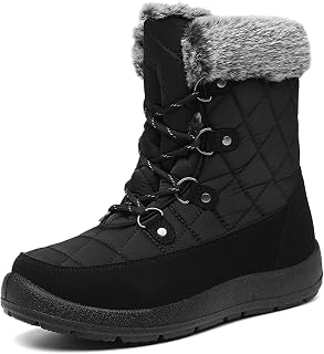 JSWEI Womens Snow Boots Waterproof Winter Shoes Breathable Thermal Lining Rubber Grip Sole Faux Fur Snowproof Winter Shoes