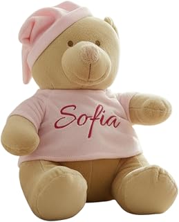 MiwMiw Baby - Personalised Teddy Bear with Embroidered Name - Soft and Safe, Ideal for Babies and Toddlers (Pink)