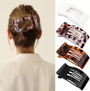 4 Flat Hair Clips, French Flat Round Clips for Thick or Thin Hair, Vintage Twist Non-Slip Buckle Clips for Women and Girls