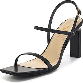 Athlefit Women's Strappy High Block Heels Square Toe Wedding Heeled Sandals
