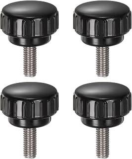 4pcs M6 x 16mm Metric 304 Stainless Steel Knurled Clamping Knob with 25mm Screw Type Male Thread Plastic Round Head Threaded Hand Bolt Black