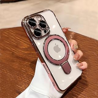 QSIETSPY Magnetic Case for iPhone 15 Pro Max with Invisible Stand [Military Drop Protection][Compatible with MagSafe] Full Camera Protection Clear Soft TPU for iPhone 15 ProMax Case 6.7 Inches-Pink